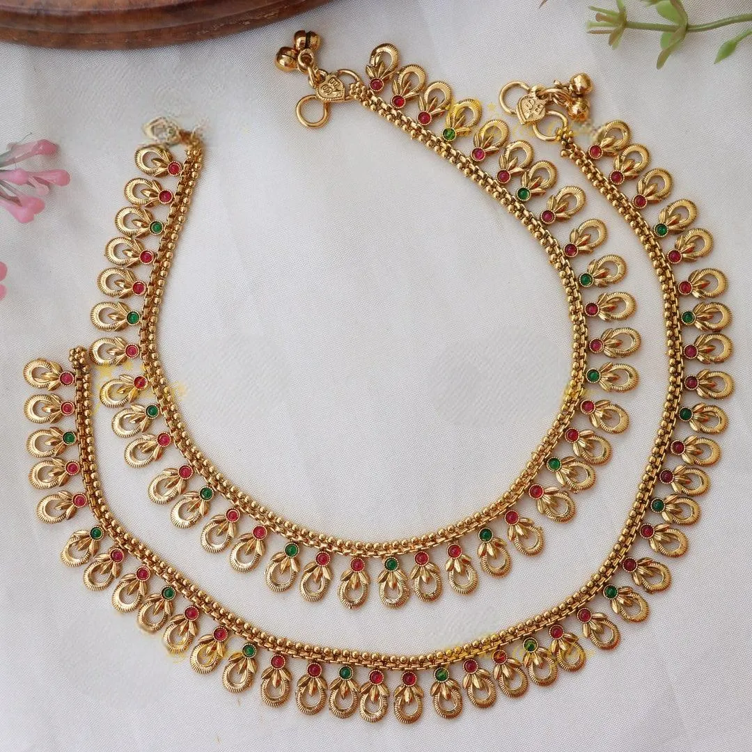 Elegant Gold Plated Leaf Anklets